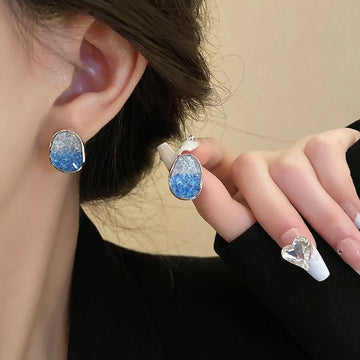 Blue Sea Salt 925 Silver Needle Blue Earrings Fresh Senior Feeling Minority Gradient Color Crystal Earrings Earrings Female